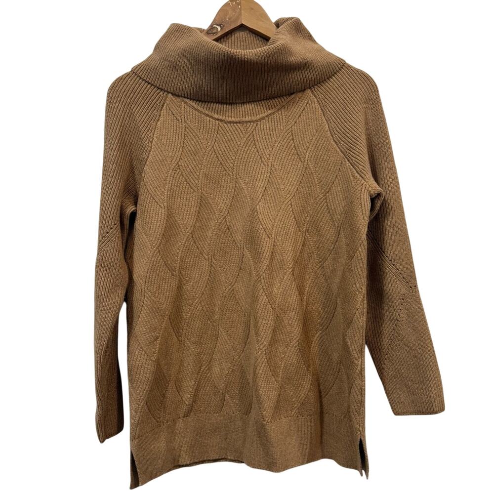 Talbots Tan Textured Knit Cowl Neck Long Sleeve Cozy Winter Sweater Petite M